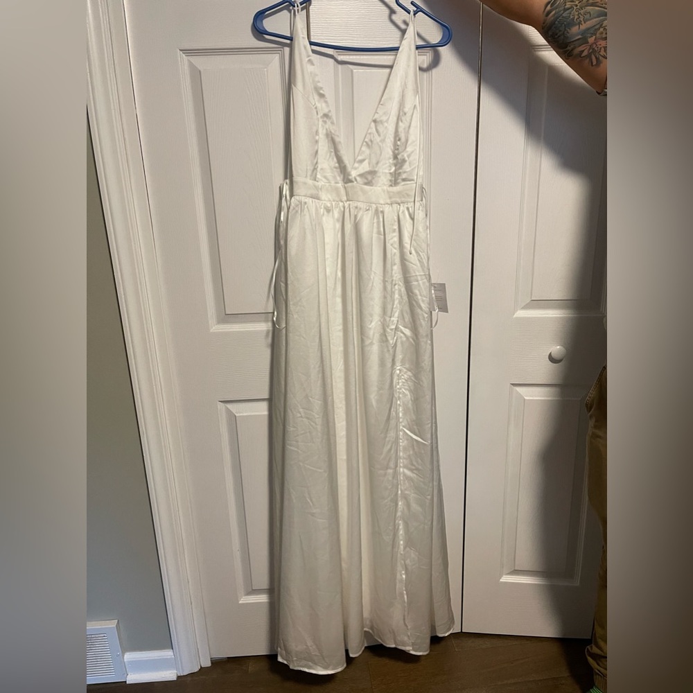 BRAND NEW white satin maxi dress